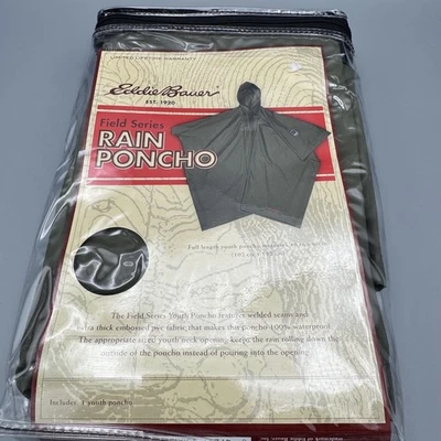 NEW NIP Eddie Bauer Dark Forest Green youth waterproof rain poncho - Image 1 of 4