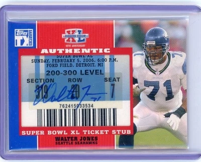 Topps TX Exclusive Walter Jones #SB-WJ AUTO SUPER BOWL XL TICKET STUB SEAHAWKS.. - Image 1 of 2