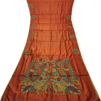 Vintage Rouille Saris 100% Pure Soie Main Brodé Oiseau Sari 4.6m Artisanat Tissu - Photo 1/4
