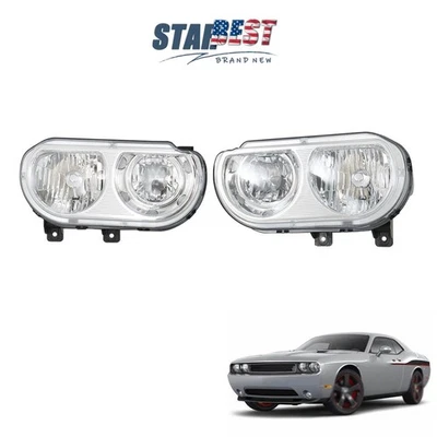 For Dodge Challenger 2008-2014 LH+RH Headlight Headlamps Clear Halogen Chrome - Image 1 of 4