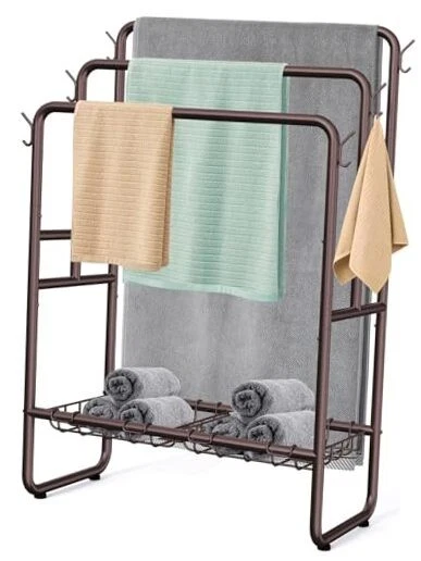  Высокий стоячий стеллаж для полотенец 40 дюймов для очень большого полотенца, 3-уровневое напольное полотенце бронза - Изображение 1 из 4