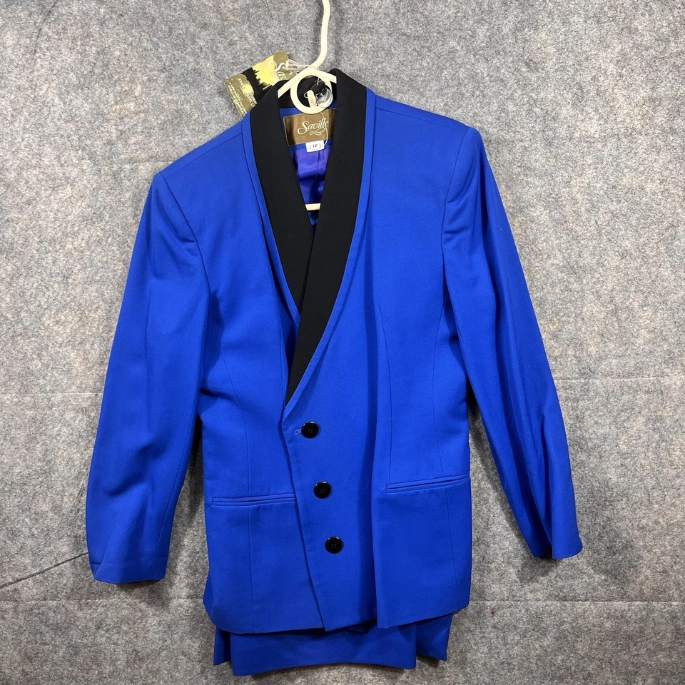 NWT Vintage Saville Suit Womens Skirt Set Blue Wool Blend 12 Double Breasted - Image 1 of 4