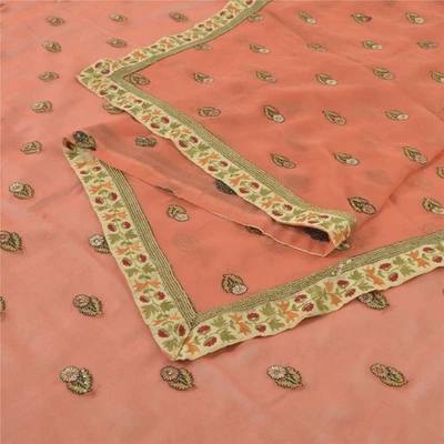 Velo envolvente con cuentas de georgette puro estola larga Dupatta melocotón vintage sánscrito  Foto 1 de 4