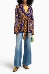 NWOT Farm Rio FAB! Belted Jacquard Pockets Knit Fringe Trim Cardigan Sweater  XL - Picture 1 of 12