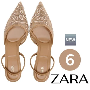 ๐๏ธ ZARA Beaded Floral Embroidered Mesh Slingback Pumps Pointed Toe Sandals - 6 - Picture 1 of 22