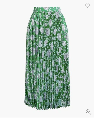 J.CREW Pleated Midi Skirt Green Picnic White Floral Satin Lightweight Unlined S - Image 1 of 4