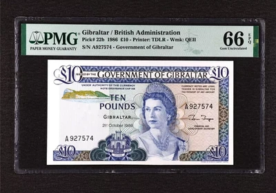 1986 GIBRALTAR - 10 POUNDS - P#22b - EPQ 66 - GEM UNC - Image 1 of 2