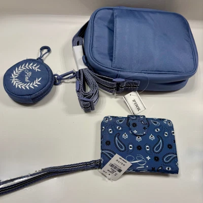 Victoria's Secret ROSA Bandolera Bolso Cartera Conjunto NUEVO Azul Paisley Nuevo con Etiquetas Bolsa para Monedas Foto 1 de 4