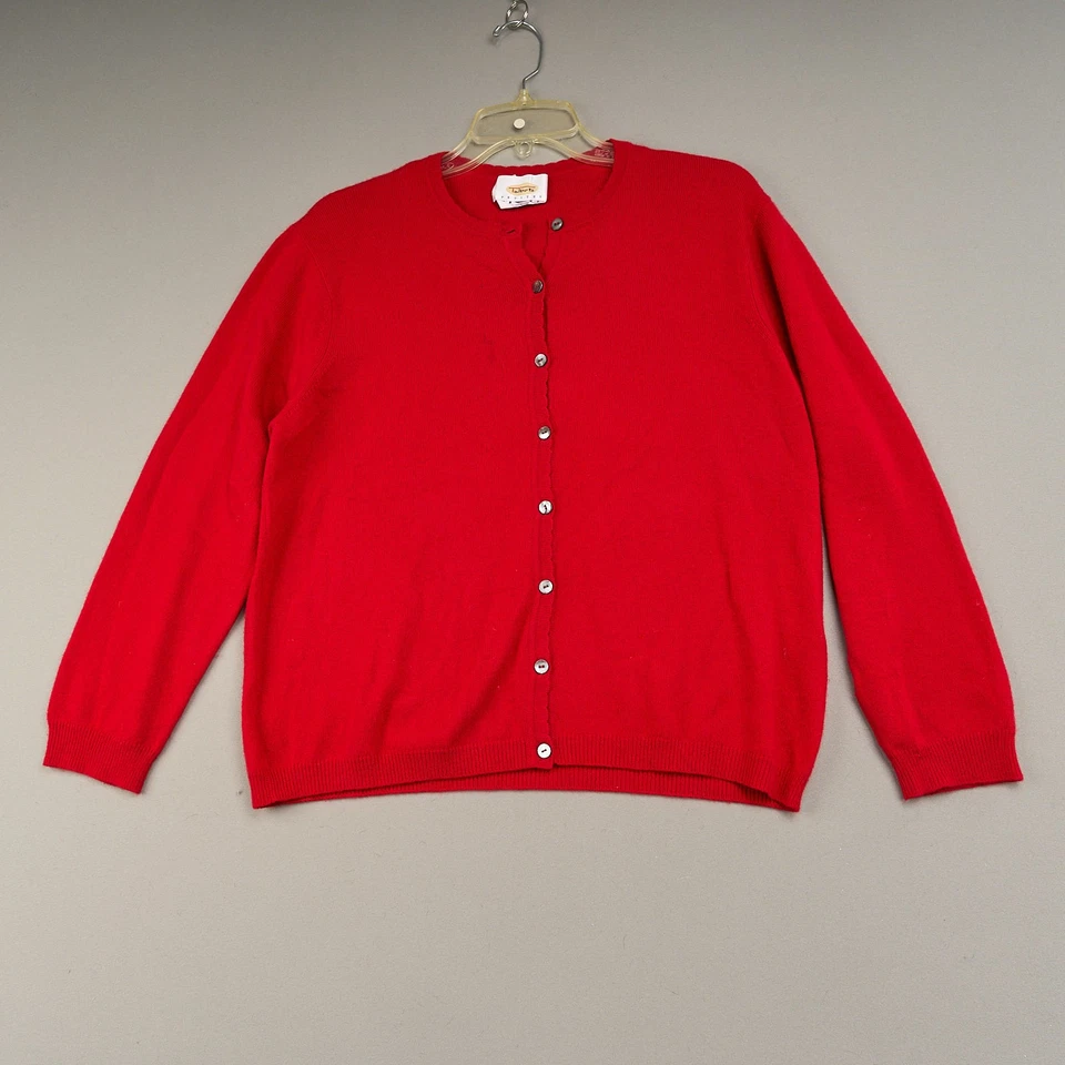 Cárdigan suéter Talbots para mujer rojo PM cachemir manga larga botón delantero Foto 1 de 4