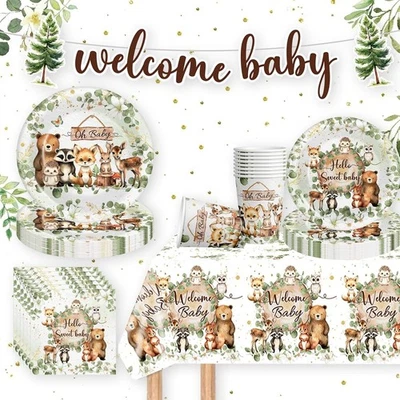 Suprimentos para festa chá de bebê Woodland para meninos meninas safári selva animal selvagem par - Imagem 1 de 4