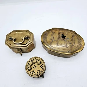 Latón Metal Schrafft's Caramelo Lata Grabado, 2 Cajas Latón Más Pequeñas LEER - Imagen 1 de 24