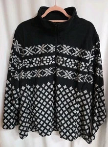 Lands End 1/4 Zip Fleece Pullover Jacket Black & White Snowflake Nordic 3X EUC - Picture 1 of 4