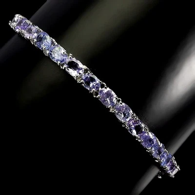Brazalete de plata de ley 925 ovalado tanzanita 5x4 mm piedras preciosas naturales joyería 6,2 pulgadas Foto 1 de 4