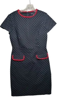 Vestido de mujer Brooks Brothers talla 6 a lunares azul marino manga corta mezcla de algodón Foto 1 de 4