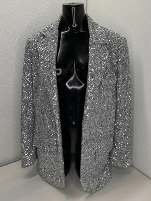 Женская блейзерная куртка Zadig & Voltaire серебристая размер S Vivi с блестками открытая спереди - Изображение 1 из 4