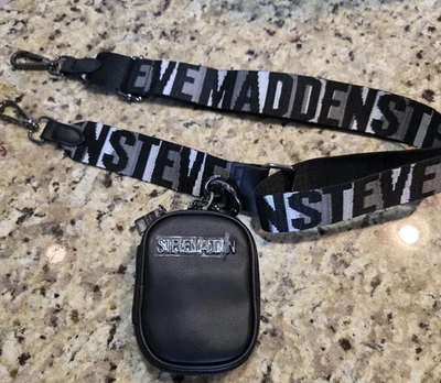 Steve Madden Black Adjustable Purse Strap W/ Mini Bag Wallet Card Holder NEW - Image 1 of 4