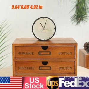 Vintage Wood Jewelry Organizer Storage Box w/ Drawers Cosmetic Cabinet 2 Layers - Picture 1 of 12