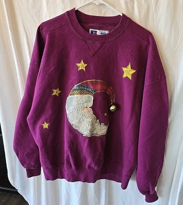 Russell Athletic Vintage Pullover Púrpura Cuello Redondo Sudadera con Campana de Santa Estrellas Foto 1 de 4