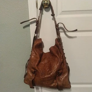 BCBGMaxAzria Signature Tote Satchel Hobo Pebbled Leather Shoulder Bag Brown - Picture 1 of 16