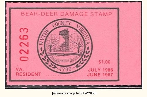 D2K Virginia - Wythe 1986 $1.00 Bear Damage Stamp - Image 1 of 1
