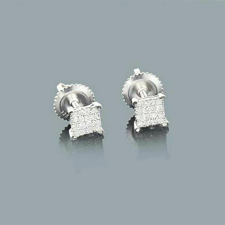 0.10Ct Lab-Created Diamond 14K White Gold Mens Womens Square Stud Earrings - Image 1 of 4
