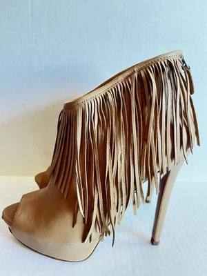 Boutique 9 棕褐色皮革条纹厚底浅口鞋女式美国 9 米 - 露趾,4 英寸 + 鞋跟 — 第 1/4 张图片