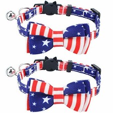 2/1 Pack Cat Collar Breakaway with Bell Bowtie,Classic Double Flag
