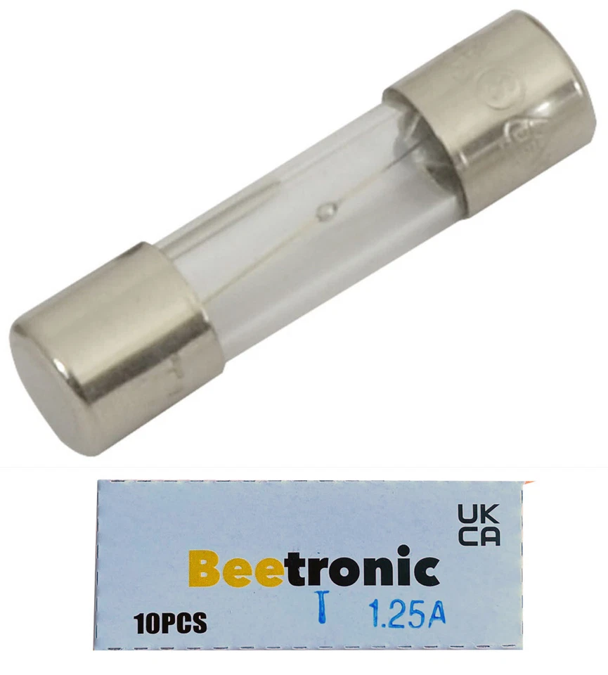 Beetronic 10 x T1.25A 1.25 Amp Anti-Surge Time Delay Glass Fuse 20x5mm 250v
