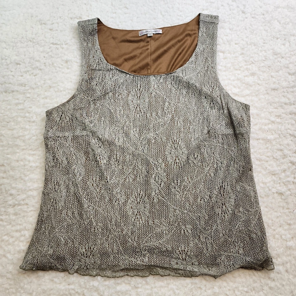 Camiseta sin mangas Spencer Alexis 1XL bronce encaje crochet superposición floral dorado brillante Foto 1 de 4