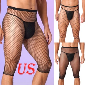 Pantalones de baño cortos hasta la rodilla elásticos transparentes de red para hombre - Imagen 1 de 43