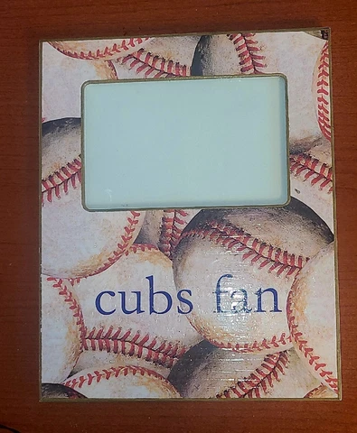 Chicago Cubs Baseball Picture Frame For 3.5x5.5 Photo. Plaque Is 8x10 Wood Cover