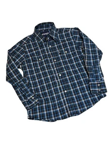 Boys Wrangler Pearl Snap Button Up Shirt Size S 5-6 Blue/Black Plaid Long Sleeve - Picture 1 of 3