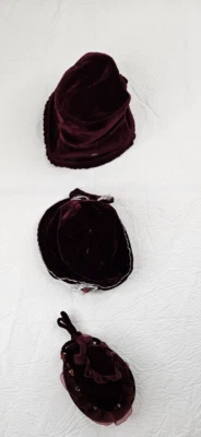 Bebé Terciopelo Floral Gorro 2 Sombreros Lote 3 Borgoña Infantil Niño Niña Foto 1 de 4