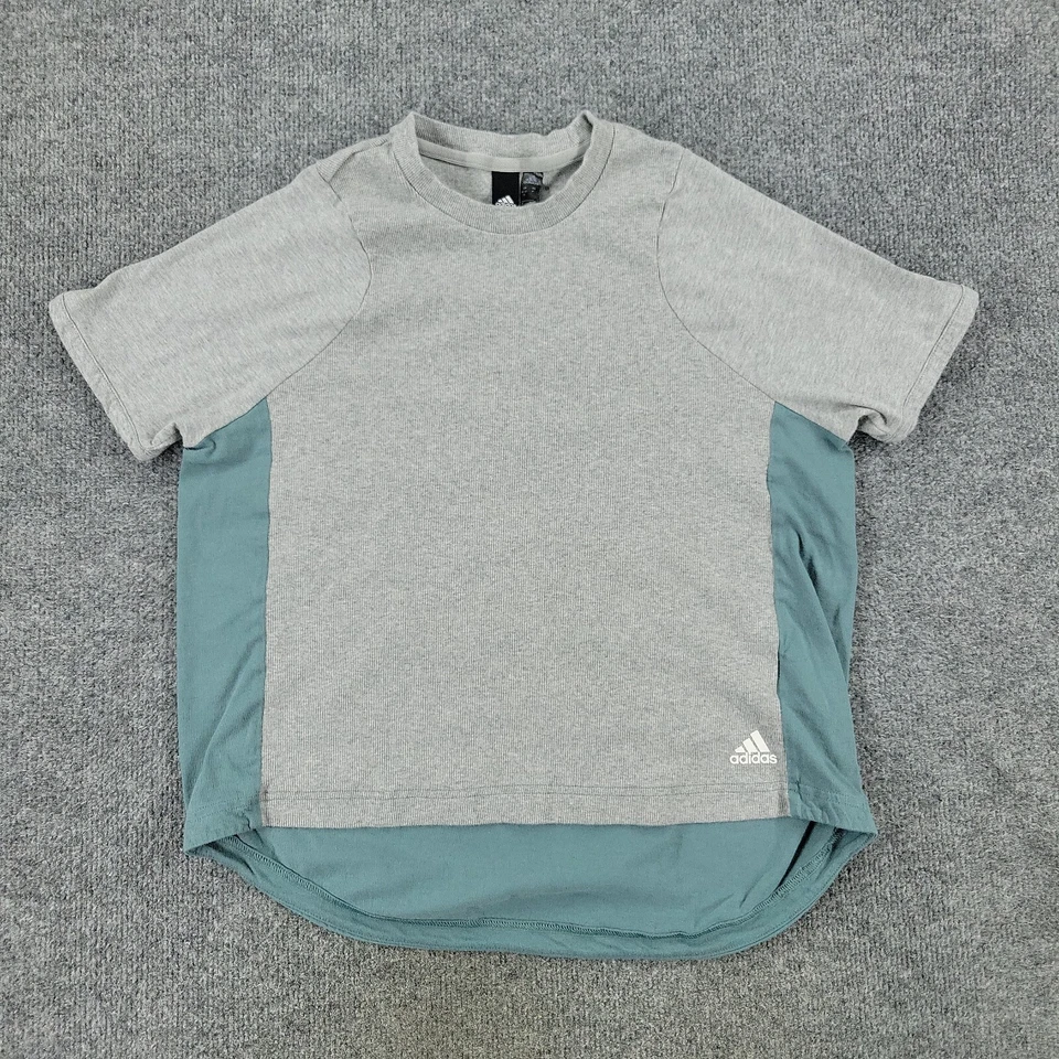 Adidas Shirt Girl Medium Gray Knit Ribbed Logo Graphic Tee Short Sleeve Pullover - Image 1 of 4