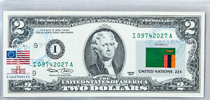 National Currency Note Federal Reserve Bank Two Dollar Bill Gem Unc Flag Zambia