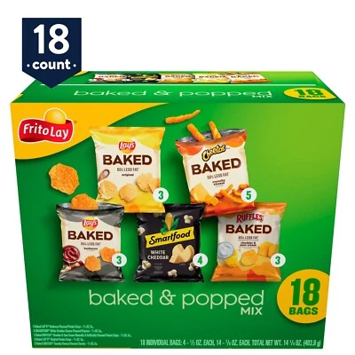 FRITO-LAY2GO New Frito-Lay Baked and Popped Mix Variety Pack Snack Chips, 18 Count Multipack