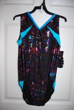 Gk Elite Gymnastics Leotard - Adult X-Large - Black/colorful foil