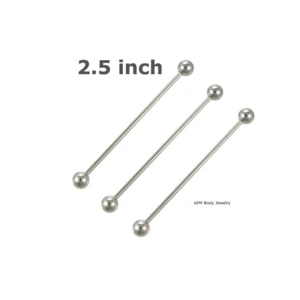 RARE EXTRA LONG 14G 2.5" SURGICAL STEEL INDUSTRIAL BARBELL EAR CARTILAGE RING - Picture 1 of 3
