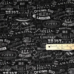 Chalkboard WORDS Dream Big Inspire Keep Calm Courage Fabric 32"x 42" #C2786 - Picture 1 of 4