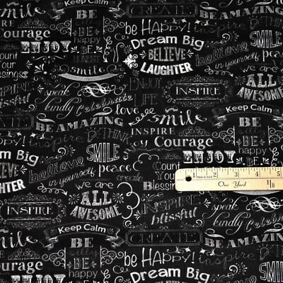 Chalkboard WORDS Dream Big Inspire Keep Calm Courage Fabric 32"x 42"  #C2786 - Image 1 of 4