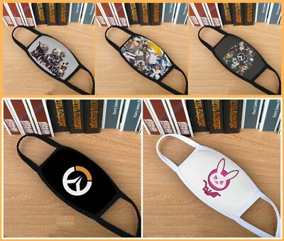 Juego de 5 máscaras faciales Overwatch de dibujos animados para juegos cubierta bucal de tela de algodón talla adolescente Foto 1 de 4