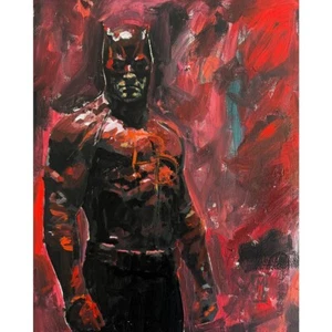 Arte de pared sobre lienzo pintura cómic texturizada roja original Impasto Daredevil 20" - Imagen 1 de 2
