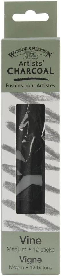 Winsor & Newton / ColArt 7005166 Artists Vine Charcoal Medium 12 Sticks