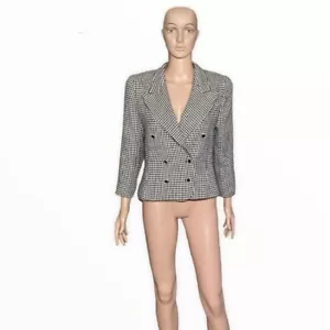 VINTAGE JONES NEW YORK Wool Herringbone Notched Lapel Double Breasted Blazer USA - Picture 1 of 12