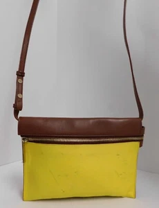 Victoria Beckham Brown Yellow Leather Clutch Crossbody Bag - Picture 1 of 7