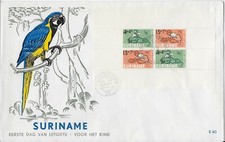 Souvenir Cover 1965 Suriname first day Cover FDC B118a Semi-postal Parrot Cachet