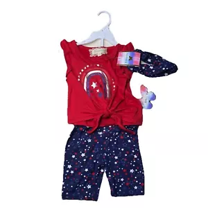 Btween Toddler Girls 3 Pc Set Red White Blue Rainbow Tee And Star Pants 3T NWT - Picture 1 of 4