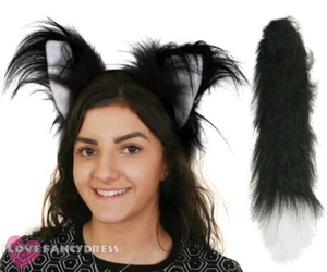 DELUXE CAT EARS AND TAIL SET SCHOOL BOOK WEEK FANCY DRESS COSTUME ACCESSORY KIT - Picture 1 of 1