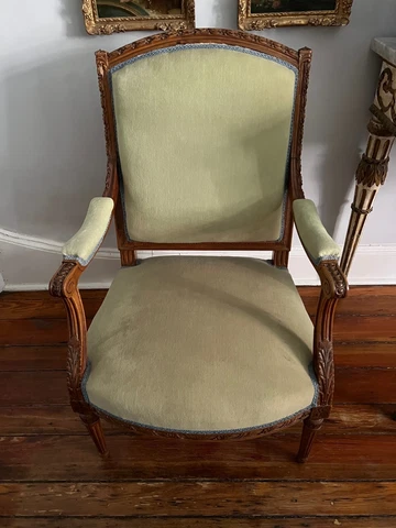 Pair of 19th Century Louis XVI Style Carved Wood Upholstered Chairs PICK UP ONLY Cover
