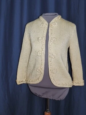 Vintage 1950's Hand Knitted Beige Cardigan Sweater SM  - Image 1 of 4